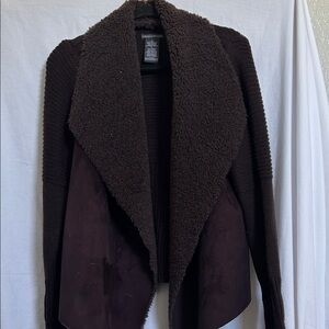 Chelsea & Theodore Dark Brown Cardigan with Faux Fur Collar